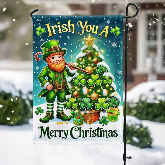 FLAGWIX Irish Christmas Leprechaun Shamrock Christmas Tree Irish You A Merry Christmas Flag MLN4243F Garden Flag 11.5" x 17.5" - Decorative Indoor Outdoor Flag