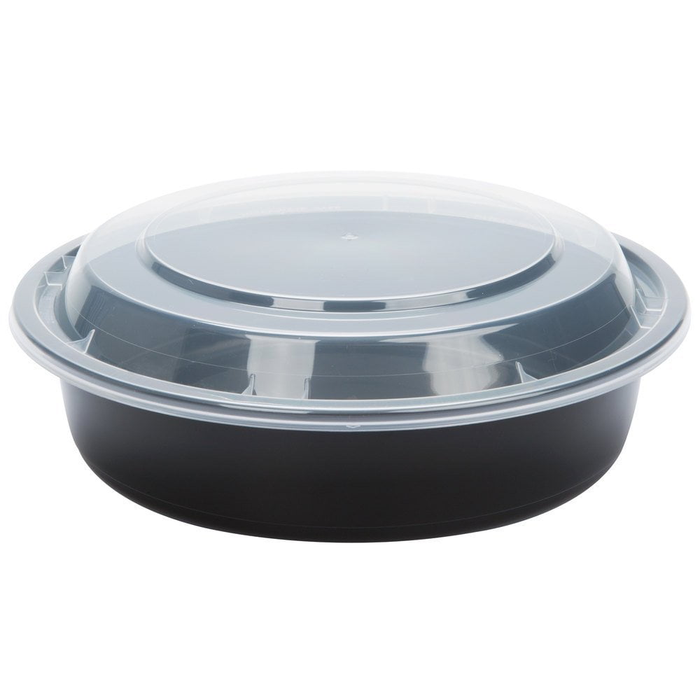 SafePro 48 oz 25 Black Round Microwavable Container with Lid, 