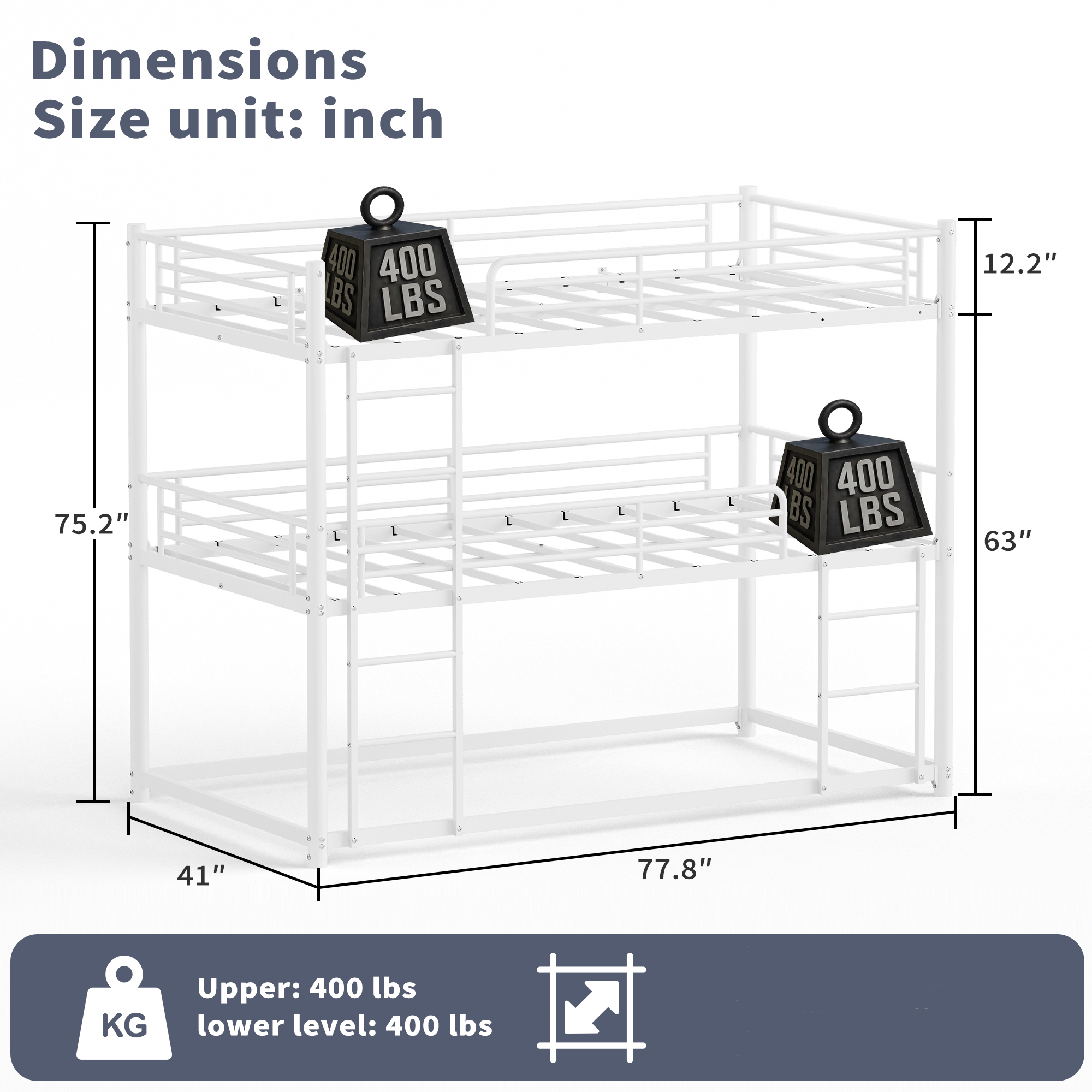 Miniyam Twin over Twin over Twin Metal Bunk Bed with Ladder and Guardrails, Steel Space-Saving Bed for Kids, White
