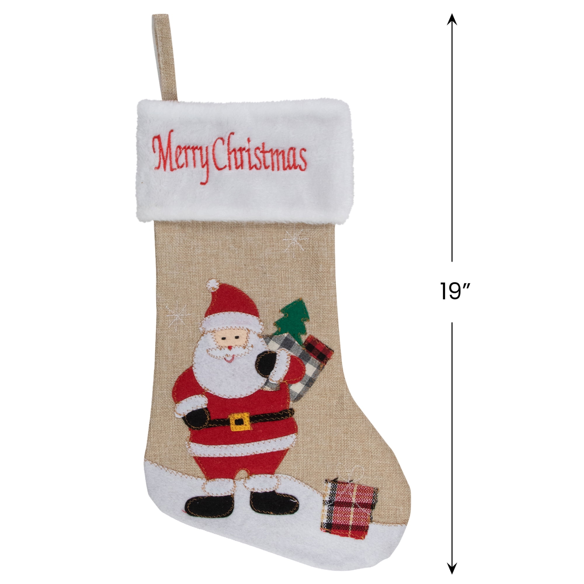 Northlight 19" Beige and Red Burlap "Merry Christmas" Santa Christmas Stocking