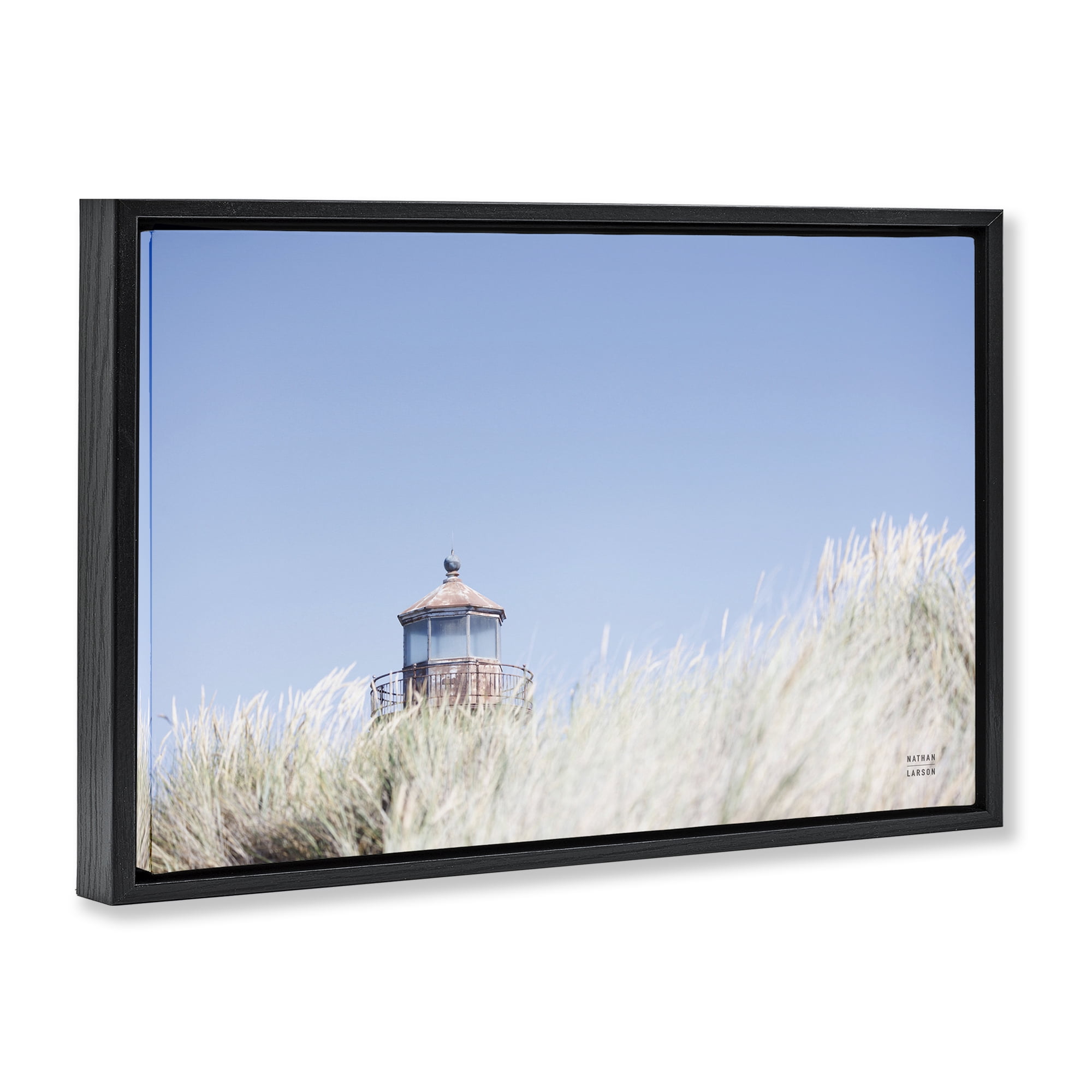 Stupell Industries Peering Over Lighthouse Landscape Photography Black Floater Framed Canvas Art Print Wall Art, 25 x 17