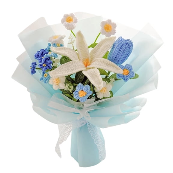 HuiXinOu Artificial Flowers, Ompleted Crochet Flowers Bouquet Handmade Knitted Bouquet Crochet Artificial Flowers For Valentines Day Birthday Wedding Home Decor, A