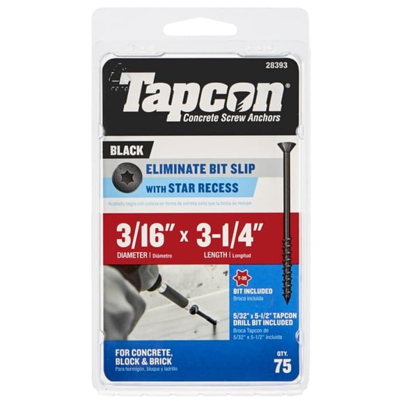 Tapcon 28393 3/16" X 3-1/4" Star Head Black Screw Anchor 75CT