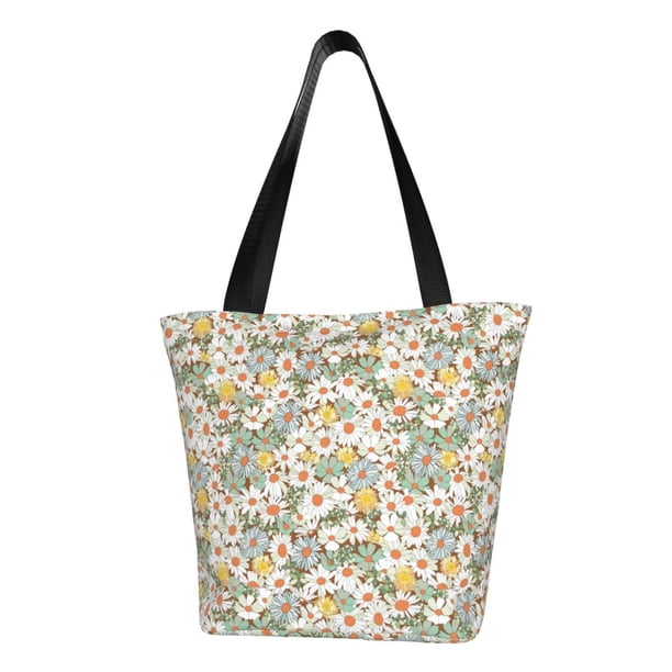 Fotbe Daisy Bolsa de Playa con Estampado, Bolsa de Hombro, Bolsa de Mano Espaciosa, Bolsa de Viaje Ligera, Bolsa de Compras Versátil