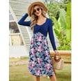 thumbnail image 4 of HA-EMORE Women's Patchwork Dress Long Sleeve Vintage Floral Patchwork Dress Flared A-Line Swing Casual Party Midi Dress, 4 of 9