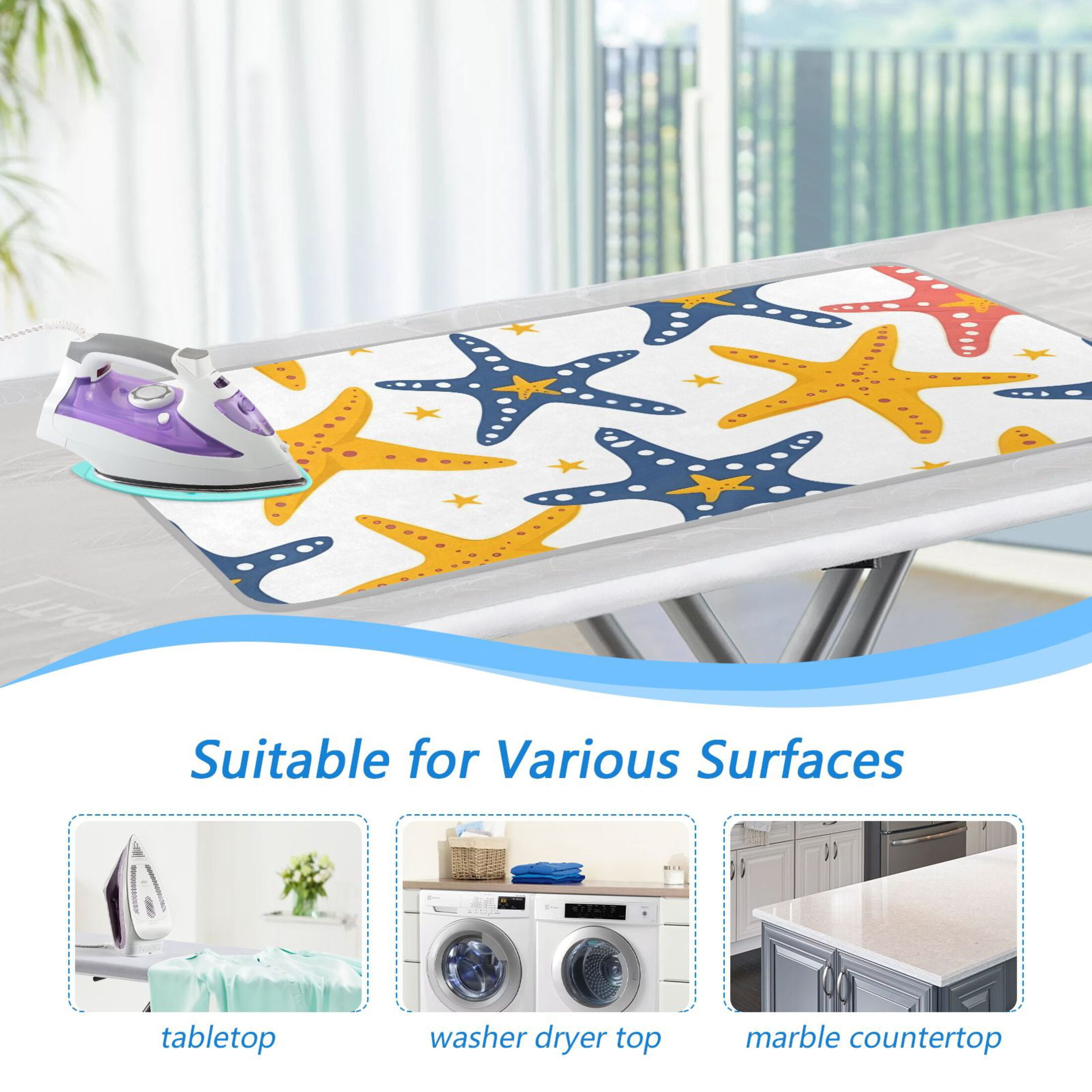 Colorful Starfishes Little Stars Ironing Mat Blanket Portable Travel Ironing Pad Heat Resistant Pad 47.2" x 27.6”
