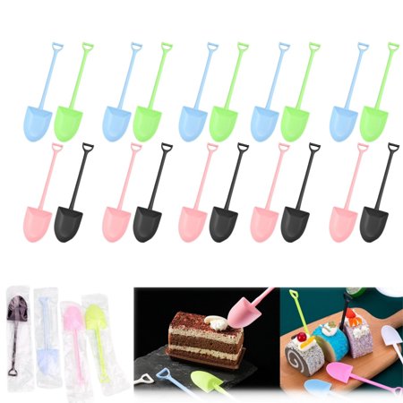 Plastic Desserts Spoons QZS Pudding Yogurt Shovels Spoons Pack of 40 Colorful Disposable Pudding Supply for Party Home Office Individually Wrapped