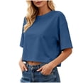thumbnail image 2 of VBVC Women's Short Sleeve Crewneck Crop Top, Ladies' Lightweight Loose Fit Tee, Basic Plain Summer T Shirt For Women, Blue , S-2XL, 2 of 9