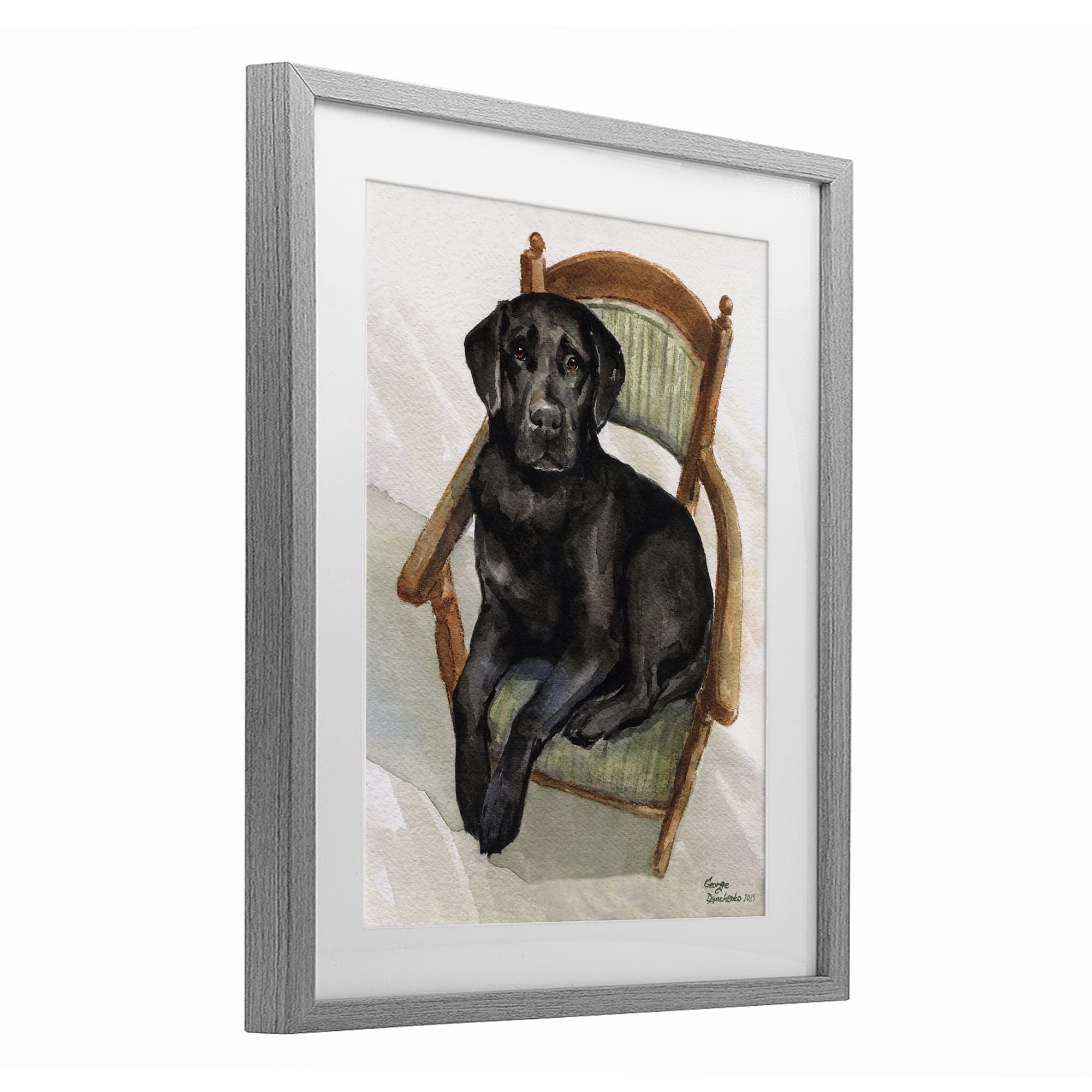 Stupell Industries Black Labrador On Chair Gray Framed Print Under Glass, design by George Dyachenko