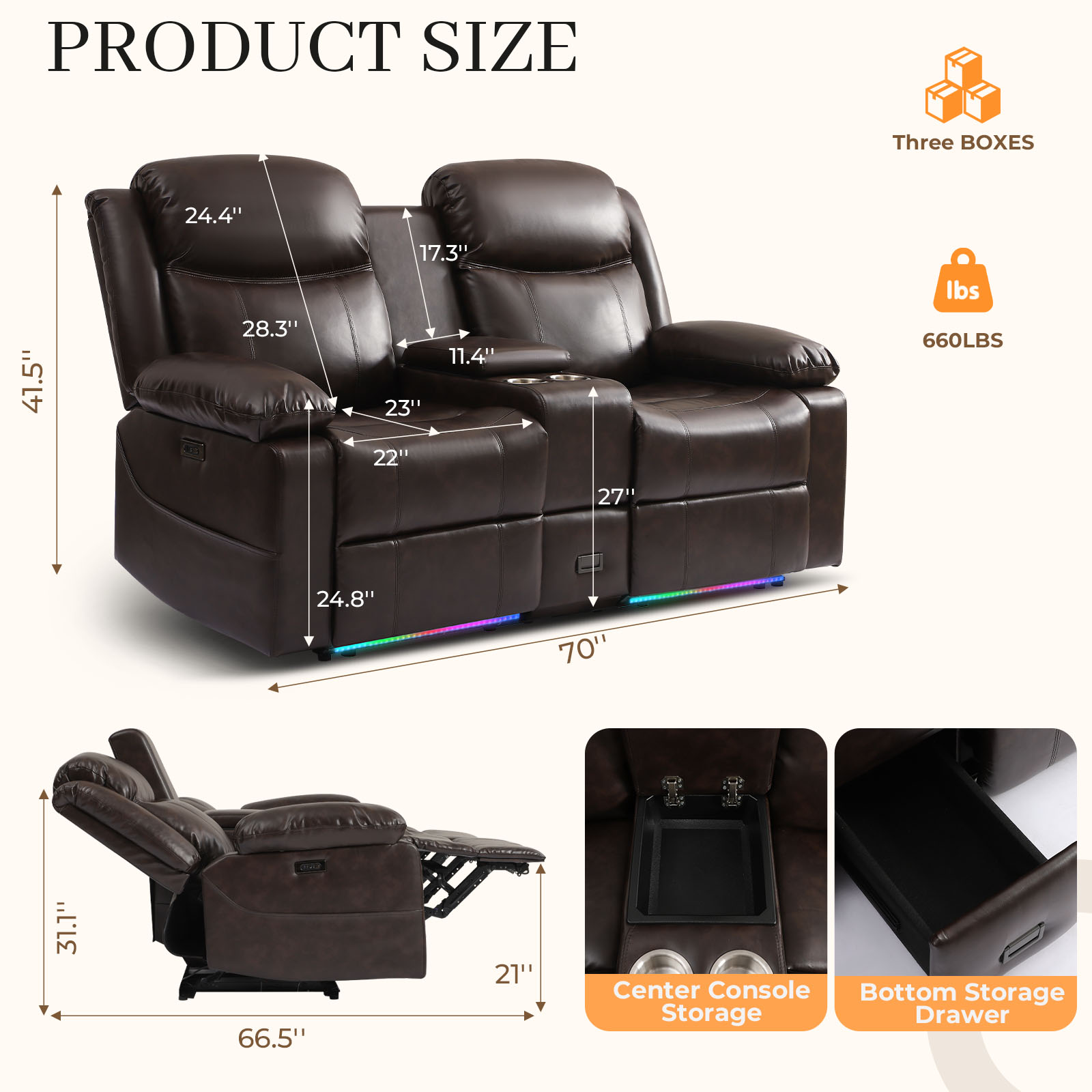PYOIER Reclining Loveseat Sofa With Massage & Heating, Black