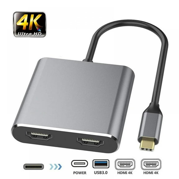 4-in-1 USB C to Dual HD MI Adapter connects devices USB Type C Hub To Dual 4K HD H DMI USB 3.0 PD Charge Port USB-C Docking Station Adapter Support Dual-Screen Display For MacBook