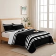 thumbnail image 5 of Full Quilt Set 78''x90'', Black Striped Lightweight Summer Bedspread Coverlet Set with 2 Pillow Shams, Farmhouse Black White Stripes Breathable All Season Quilt Bedding for Bedroom/Guest Room, 5 of 9