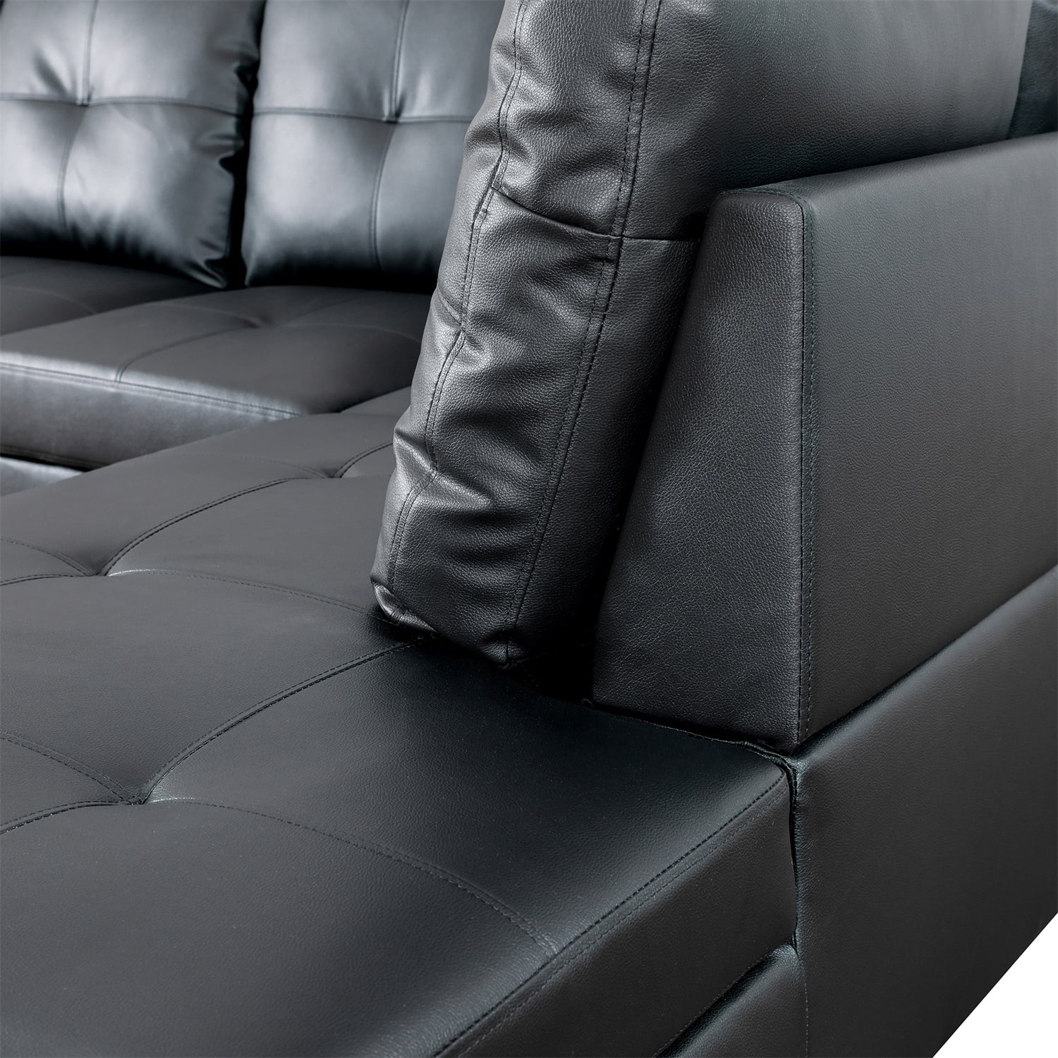 Hommoo 2-Piece Faux Leather Sofa Set, Living Room Furniture Set, L-Shaped Sectional Sofa Couches for Living Room, Black