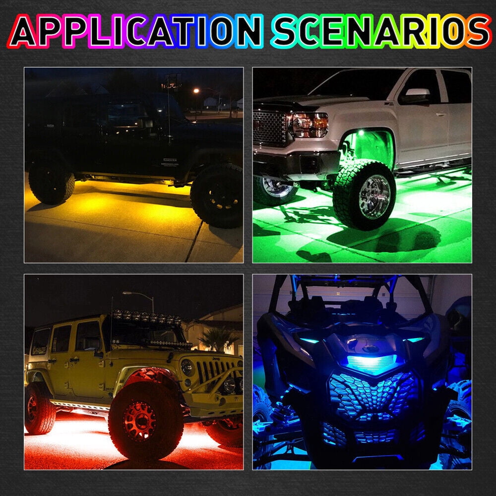 8 Pods RGB LED Rock Light Kit Underbody Lights APP Bluetooth Controller  for Car Truck UTV Marine