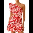 thumbnail image 2 of Vestido Corto Bohemio Informal de Verano con Estampado Floral, Sin Mangas y Volantes. Rojo S, 2 of 9