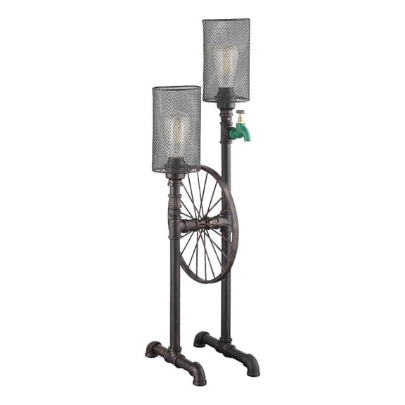Benjara 34" Table Lamp- Drum Mesh Shade- Metal Base- Rustic Bronze Finish