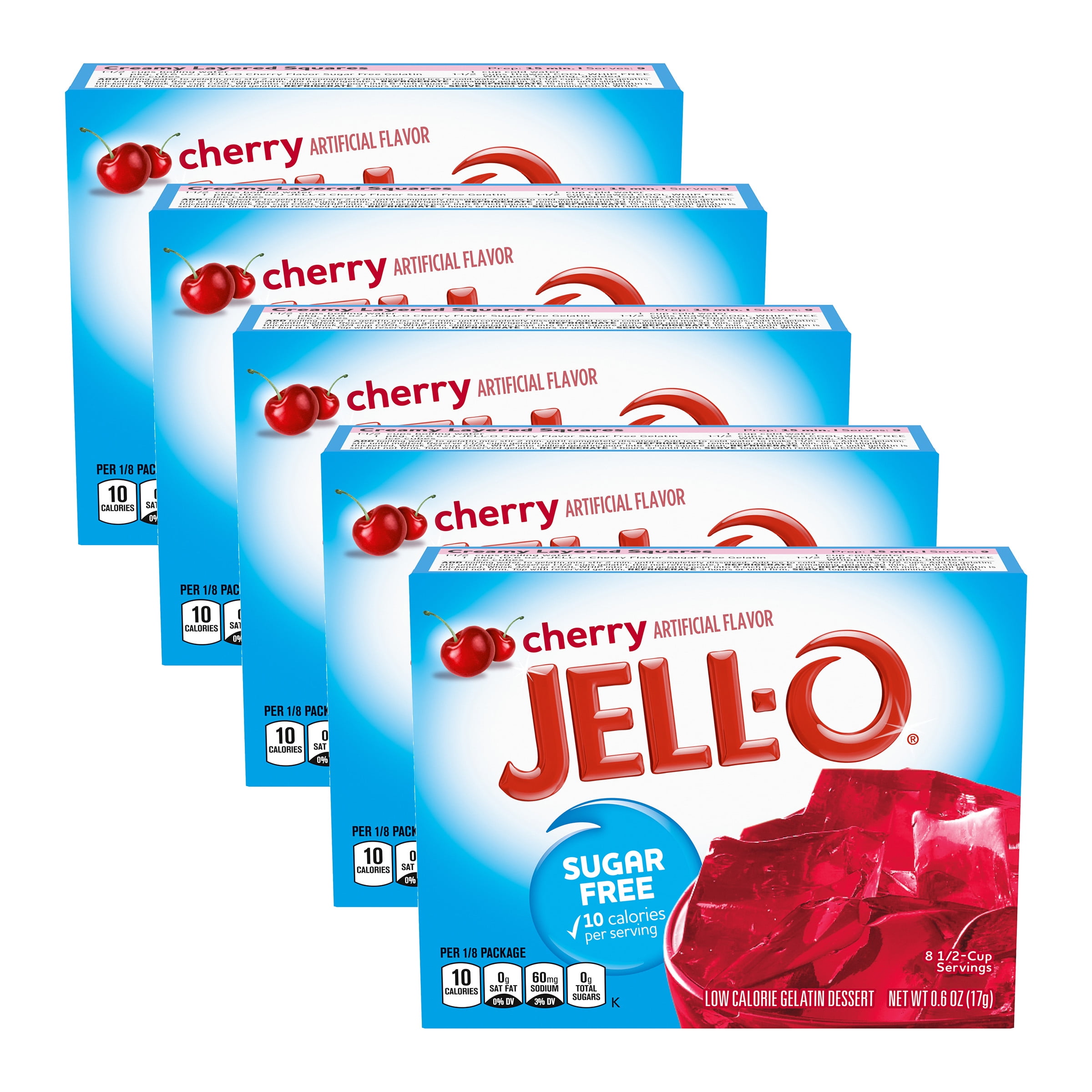 JellO Sugar Free Cherry, 0.6 oz. (Pack of 5)