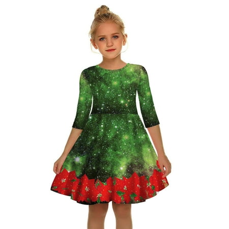

Christmas Dresses For Girls Baby Kids Print Party Princess Clothes Toddler Skirt