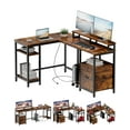 thumbnail image 3 of Luku L Shaped Computer Desk with Power Outlet, Reversible Gaming Desk with File Drawer, Rustic Brown, 3 of 9