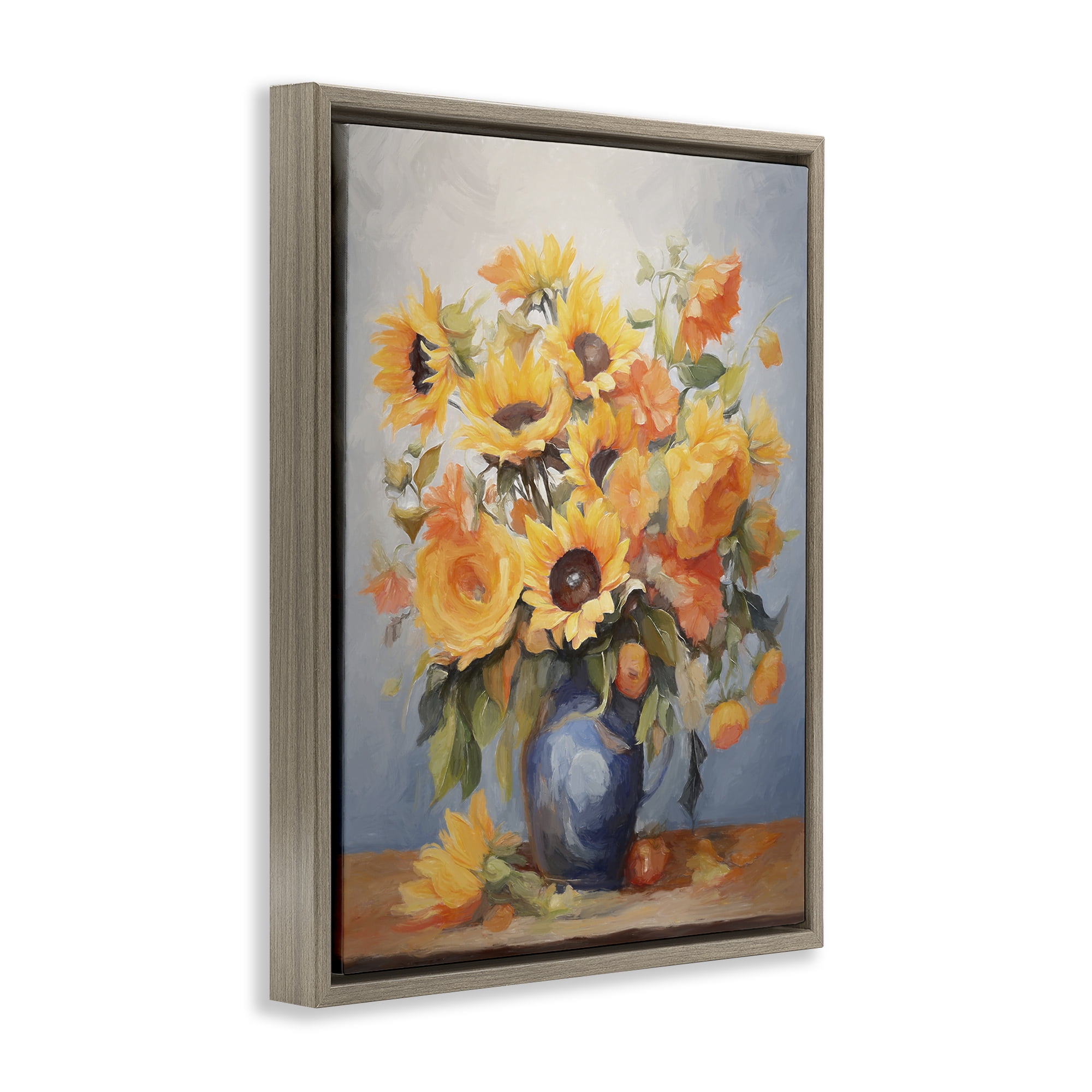 Stupell Industries Sunflower Medley Vase Botanical & Floral Painting Brown Floater Framed Art Print Wall Art, 25 x 31