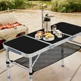 thumbnail image 3 of Qiushi 3ft Portable Folding Camping Table, Adjustable Height Aluminum Picnic Table, 3-Level Lightweight Foldable Side Table with Carry Handle & Storage Shelf for Outdoor, Camping, BBQ, Beach, Black, 3 of 12