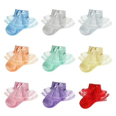 Qweryboo Toddler Ruffle Socks for Girls, Baby Frilly Lace Socks, Cute Princess Frilly Socks Lace Cotton Socks Infant Dress Socks for Newborn Infants Toddlers / 9 Pairs - 6-12 Months