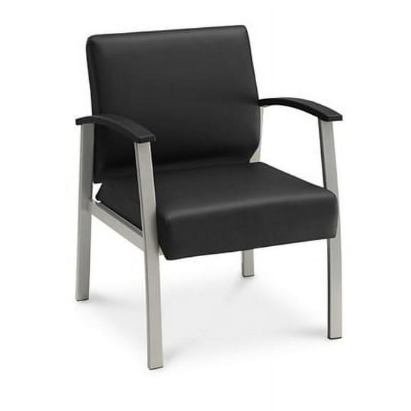 Compass Guest Chair with Arms Black Solid Polyurethane/Silver Legs
