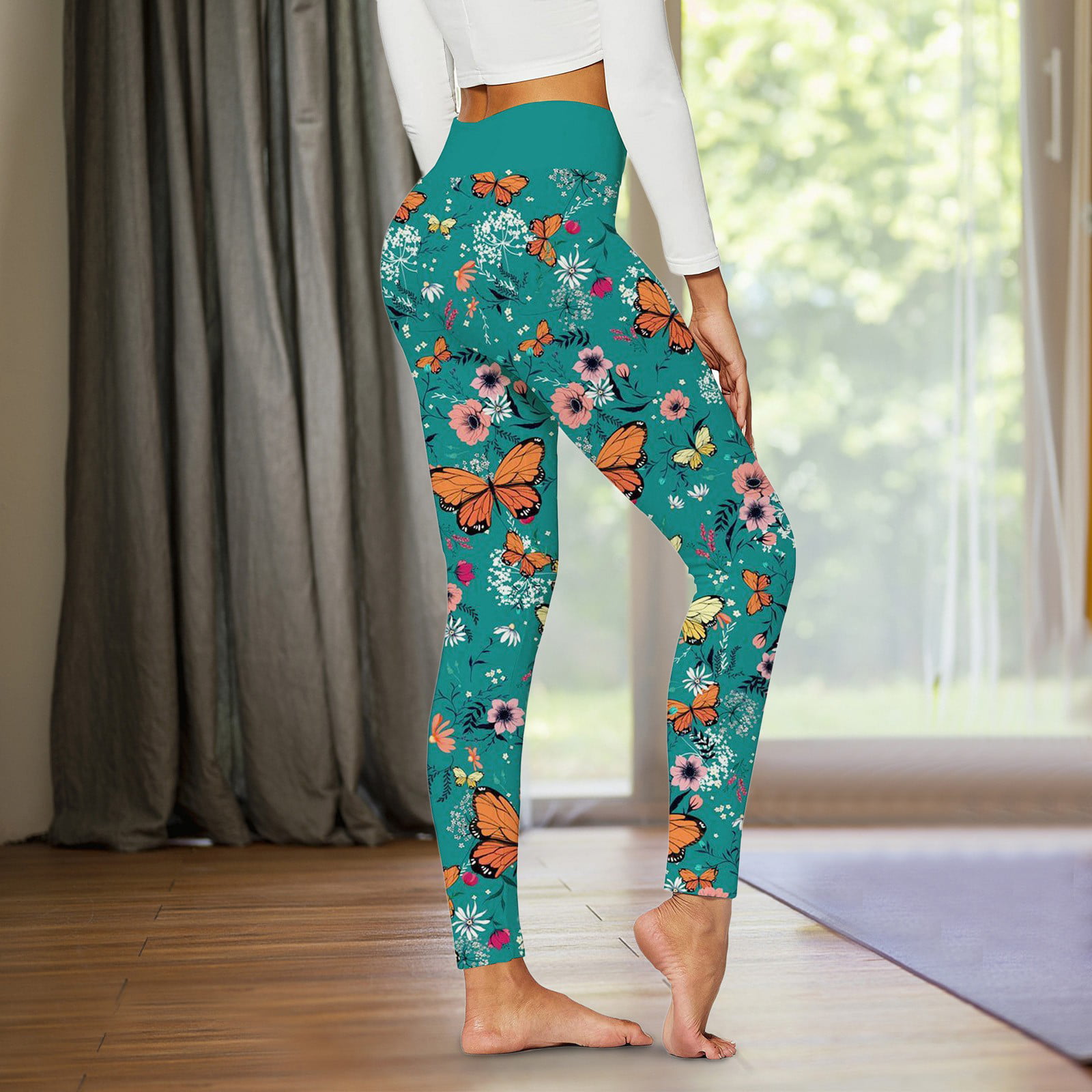 Womens Ladies Leggings Print Pattern Yoga Sport Full Length Size Floral Trousers 