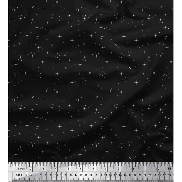 Soimoi Japan Crepe Satin Fabric Stars Shirting Printed Fabric 1 Yard 42 Inch Wide