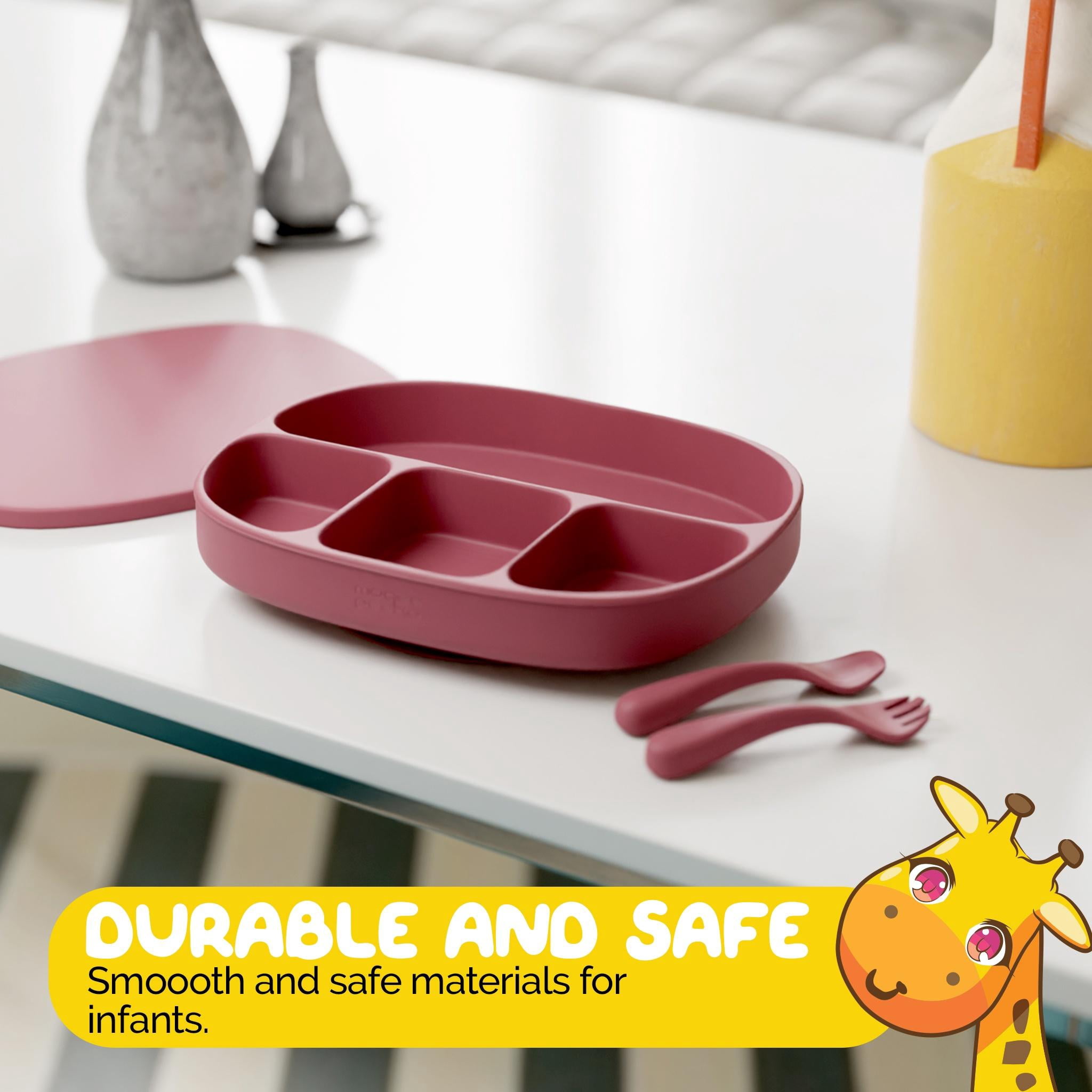 Baby Essentials Set with Food Tray and Baby Utensils by Muqee Peeko in Pink Color - (3 Piece Set)