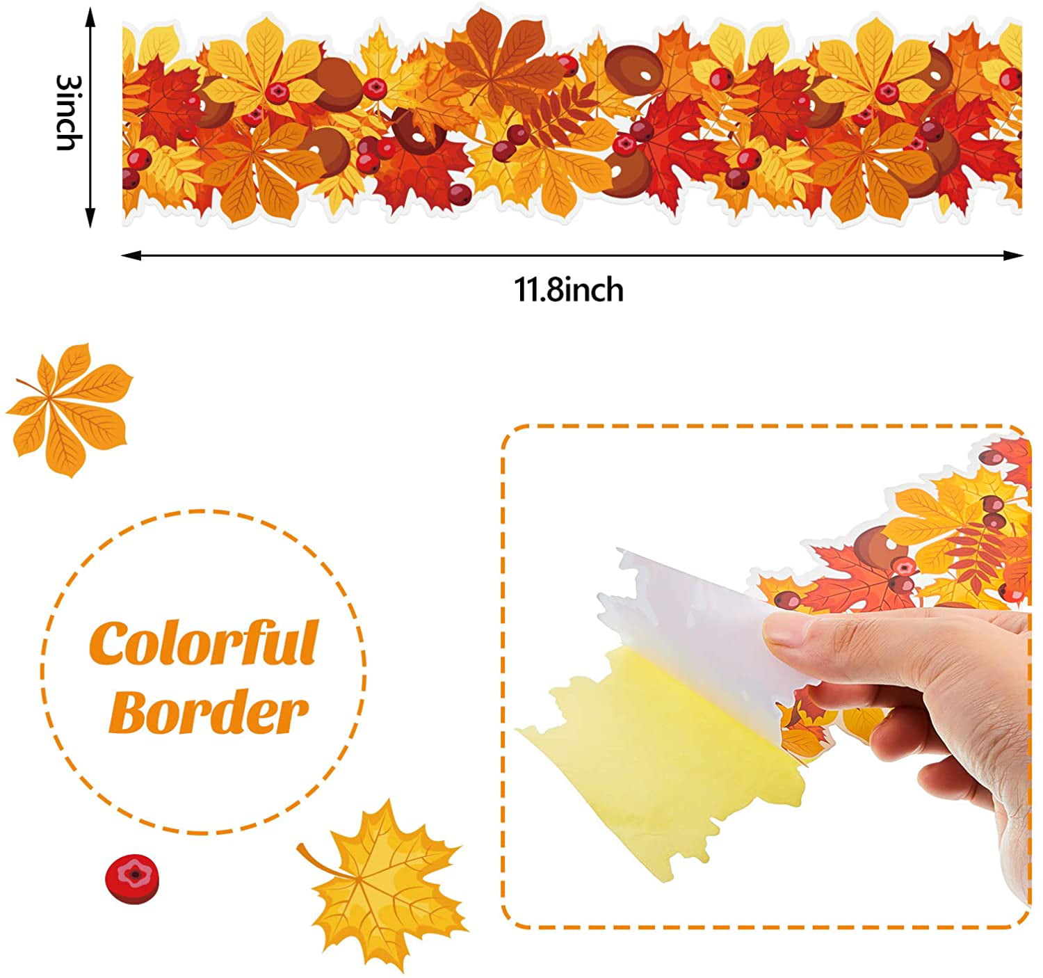 60 Pieces Pumpkins Borders Acorns Maple Leaf Borders Autumn Border Bulletin Board Borders Stickers Self-Adhesive Scalloped Borders for Classroom Birthday Baby Shower Thanksgiving Party Decorations 