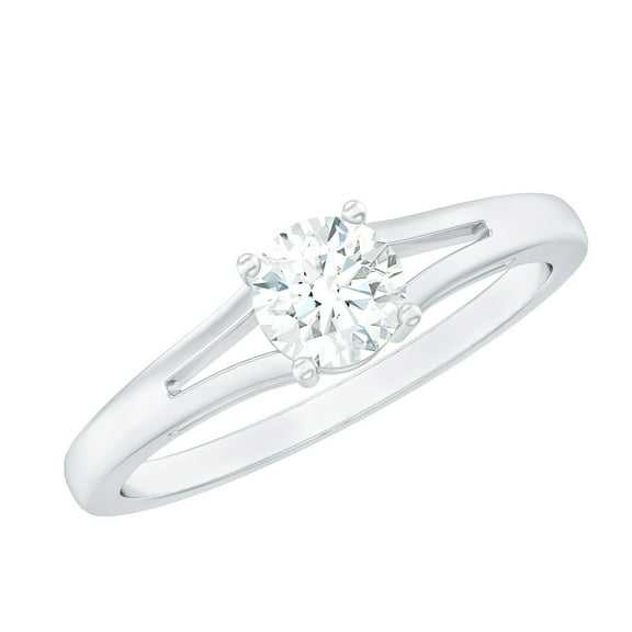 Rosec Jewels Certified Moissanite Promise Ring for Women - 5 mm Round - Split Shank Ring - Half Carat - D-VS1 Quality, 925 Sterling Silver, US 4.00