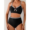 thumbnail image 6 of Eytino Bathing Suit Women's Textured Bikini Set High Waisted O Ring Colorblock Two Piece Bathing Suit Beach Summer Swimwear, 6 of 10