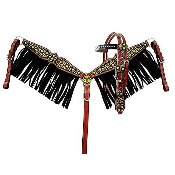 Showman Pony Size Sunflower Print Leather Headstall & Breast Collar Set