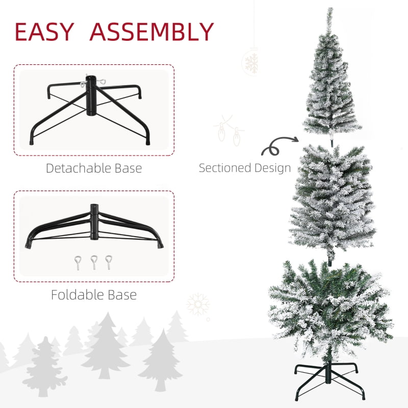 Alvantor Flocked Pencil Christmas Tree with Snow Tips, Dense Branches, Metal Stand 7.5ft Green
