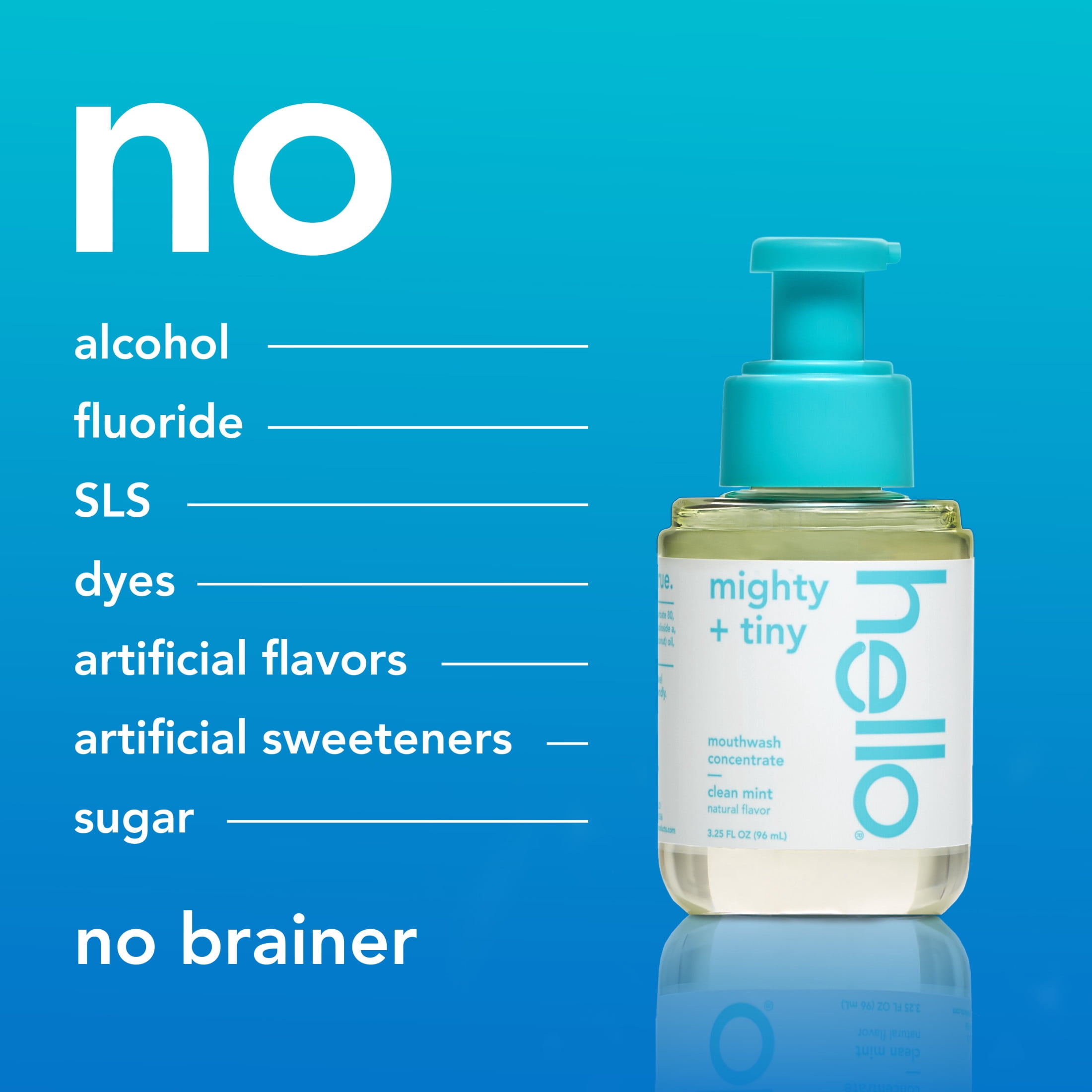 hello Mighty and Tiny Alcohol Free Mouthwash Concentrate, Clean Mint, 3.25 Fl Oz Pump Bottle