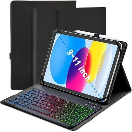 Tablet Keyboard Case for 9.7",10.1",10.2",10.5",10.9",11" iPad Samsung Fire Pixel Tablets, 7 Color Rainbow Backlit Removable Keypad