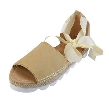 

iOPQO Women s sandals Thick Bottom Grass Woven Fish Mouth Ankle Strap Hemp Rope Women s Sandals Sole Straw Fish Mouth Ankle Beige 42