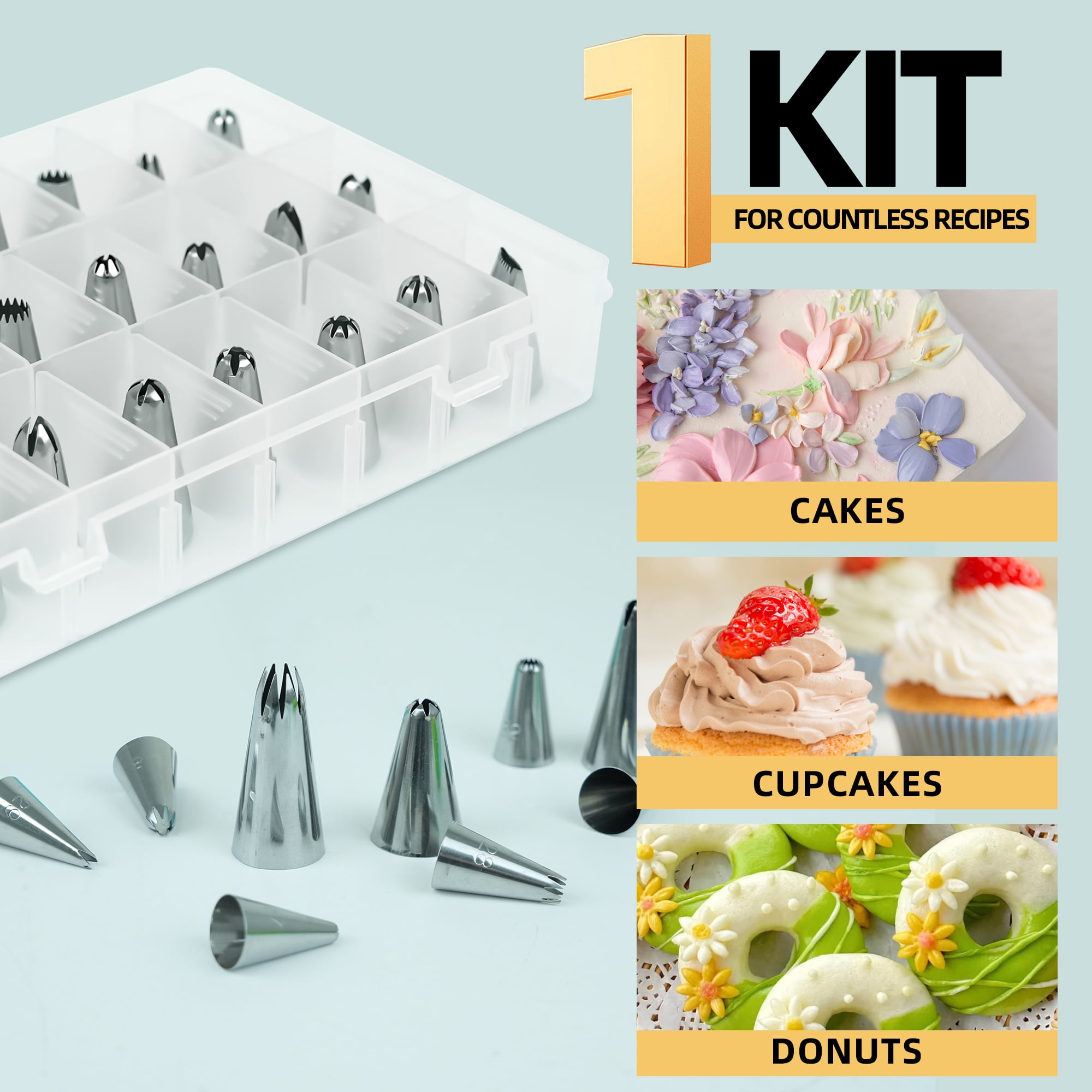 Piping Bags and Tips Set, BUSATIA 72 Pcs Cake Decorating Supplies Kit,Cake Decorating with Frosting Bags, 42 Icing Tips Pastry, Cookie, Cupcake and Baking Supplies, Easy Carry Storage Box