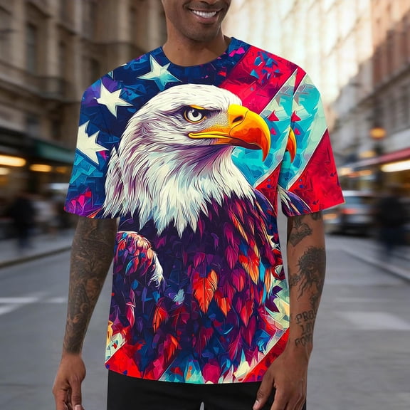 Ceisia Men's Independence Day Short Sleeve Graphic T-Shirt Relaxed Fit Stretch Cotton Casual Round Neck Summer Essential Top Gifts for Father Gold 3X
