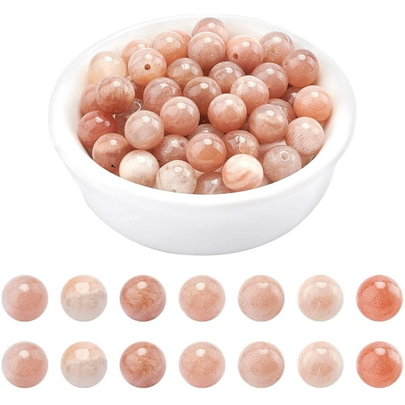 1Box arricraft About 47 Pcs 8mm Natural Stone BeadsNatural Pink Sunstone Round BeadsGenuine Gemstone Loose Beads for Bracelet Necklace Jewelry Making (Hole: 1mm)