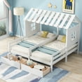thumbnail image 2 of Euroco Twin Size Wood House Double Platform Beds, House Shaped Roof and Windows, 2 Drawers for Kids, 2 of 9