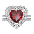 thumbnail image 2 of Dazzlingrock Collection 8mm Heart Garnet & Round White Diamond Double Halo Engagement Ring Set for Women (0.65 ctw, Color I-J, Color I2-I3) in 10K Sterling Silver, Size 8, 2 of 5
