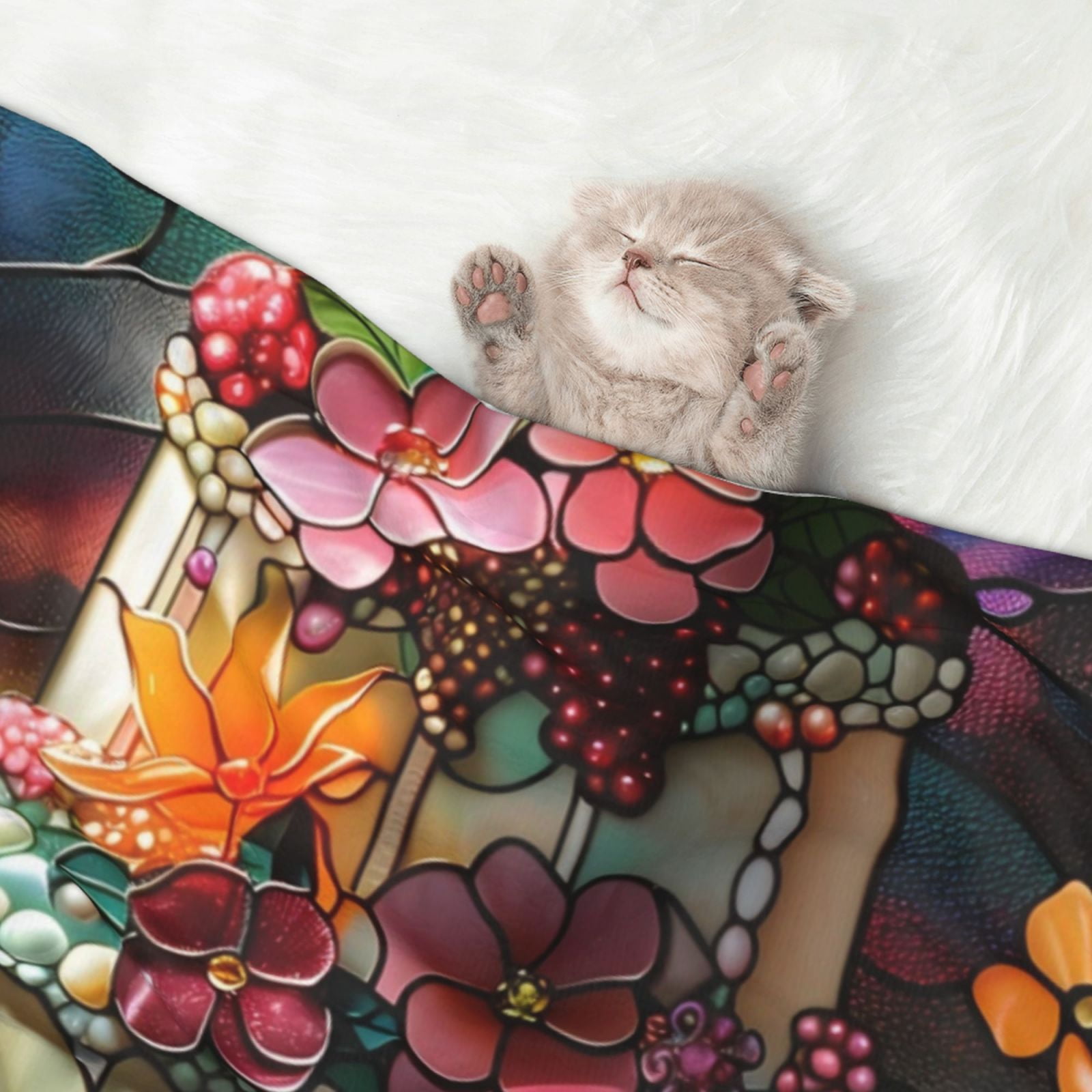 Naloa Stained Glass Floral Cake Dog Blanket, 3 Sizes Cat Blanket for Indoor Cats Large Medium Small Dog Gifts-Medium