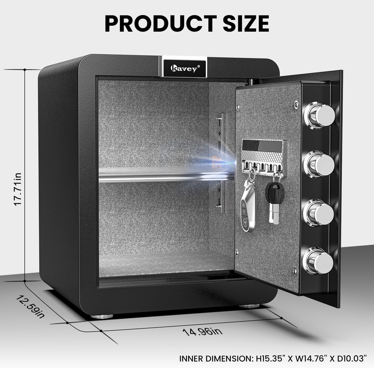Kavey 2.0 Cub Safe Box, Home Safe with Hidden Compartment and Dual Warning Alarm, Money Safe with LCD Touch Screen and Mute Mode, Safe for Money Documents Valuables