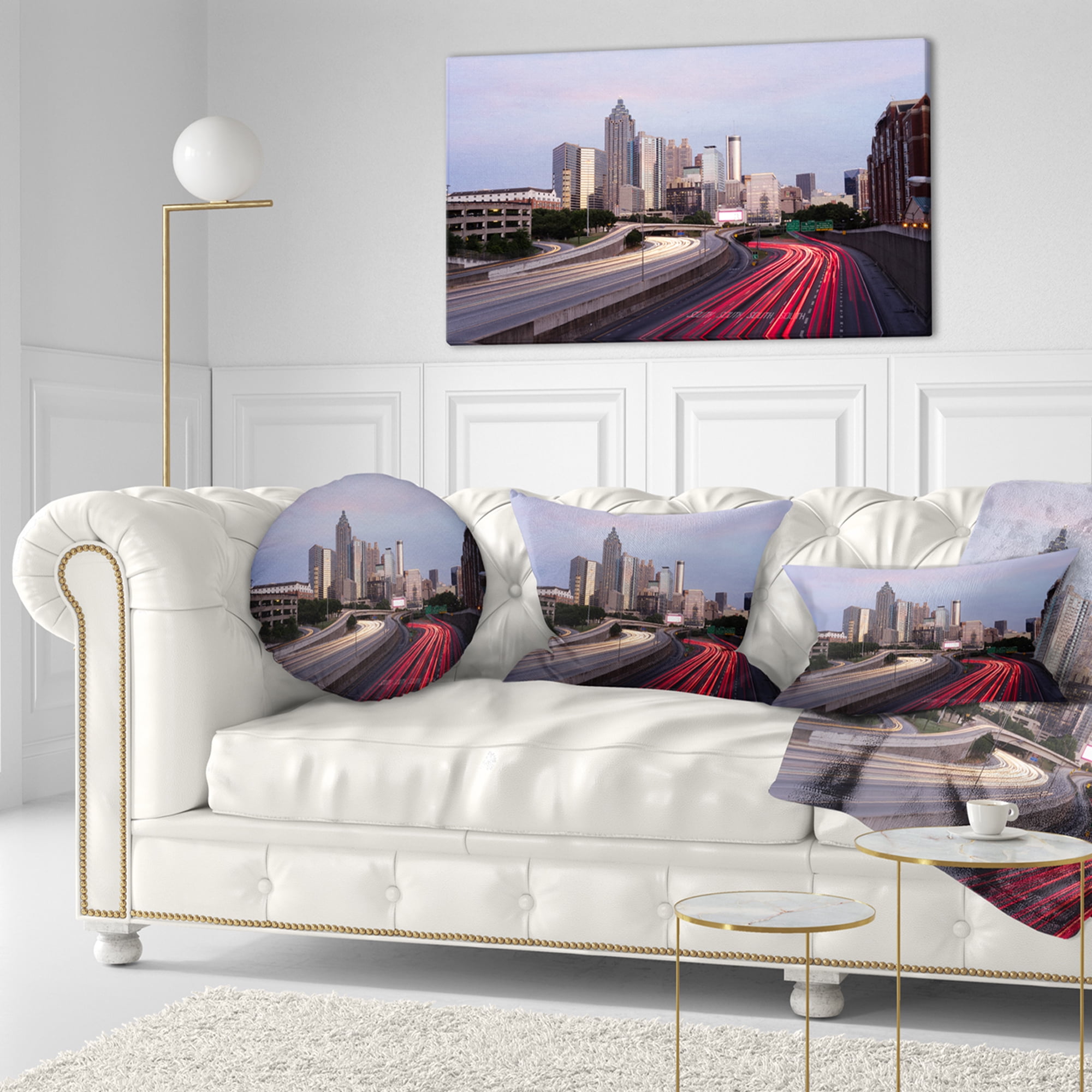 Designart Atlanta Georgia Rush Hour Traffic at Dusk - Cityscape Throw Pillow - 12x20