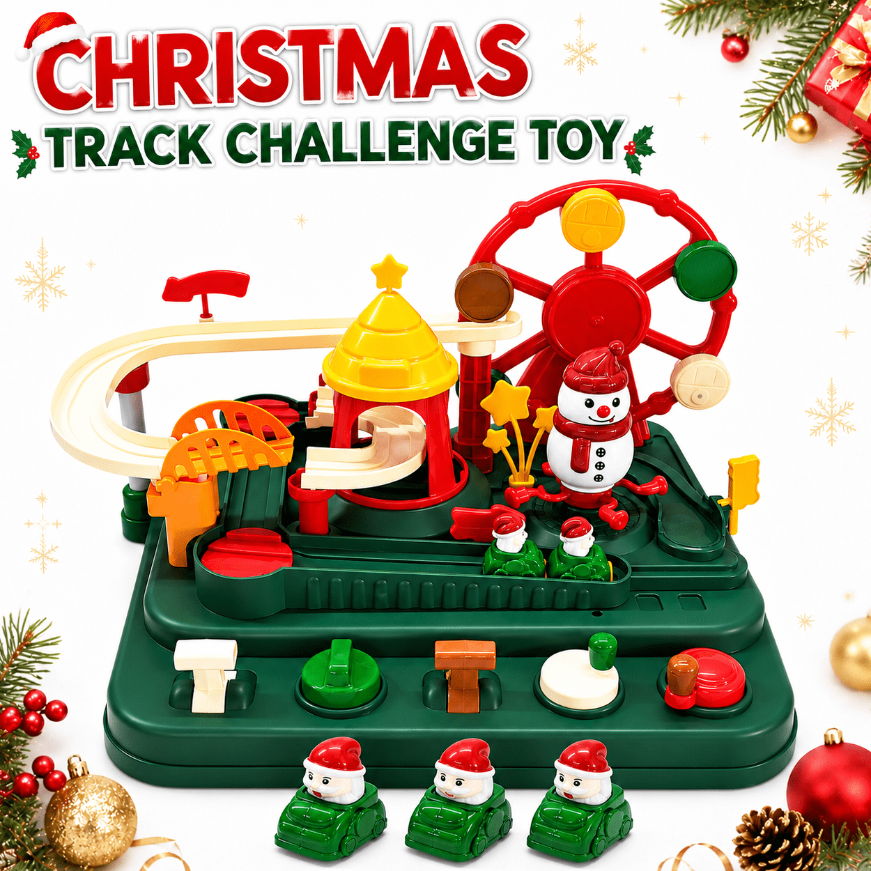 Lucky Doug Christmas Adventure Race Car Toys for 3-6 Years Old Boy Car Rescue Adventure Toy with 3 Cars Manually Operated Car Playset Educational Toys for Kids Chritsmas Gifts for Boys Age 3 4 5 6