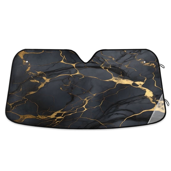 Glossy Black Gold Marble Car Windshield Sun Shade Foldable Car Front Window Visor Heat and UV Protection 53x23.5