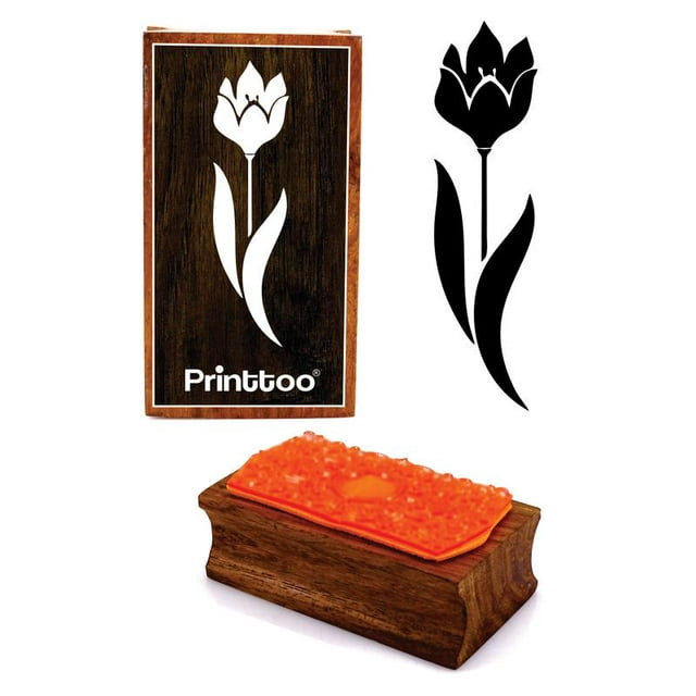 Printtoo Rectangulaire Tulipe Fleur Conception Bois Tampon en Caoutchouc Scrap-Booking