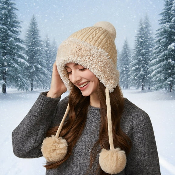 Home Prefer Girls Sherpa Earflaps Hat Toddler Baby Knit Beanie Fuzzy Peruvian Cold Weather Warm Winter Hat